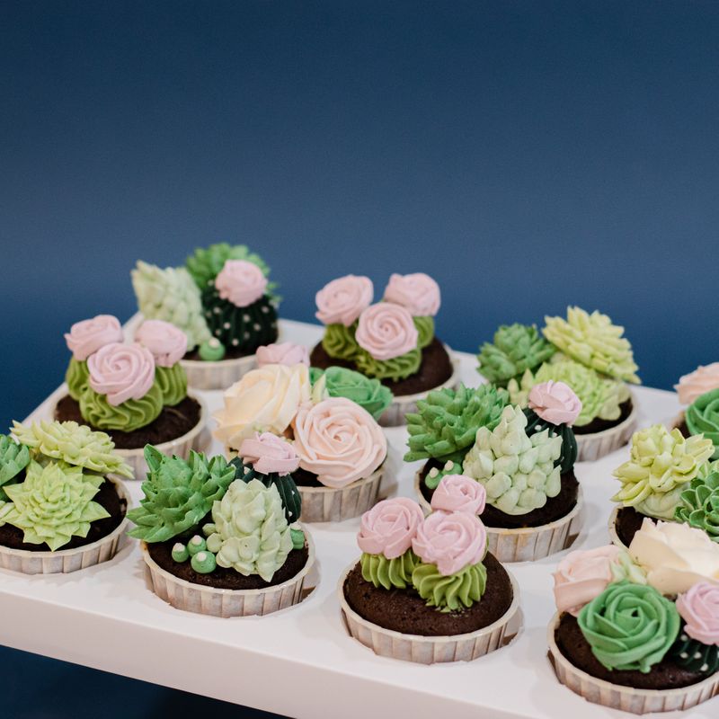 Succulents and Roses Cupcakes